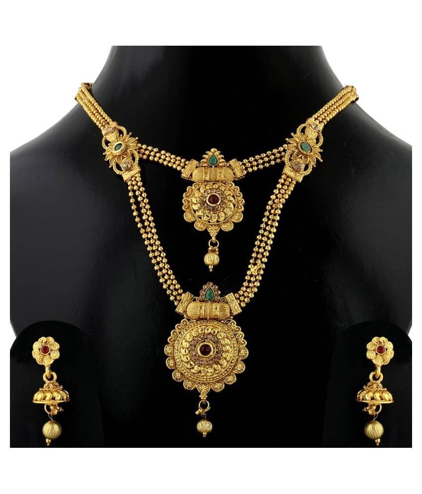 Silver Shine Zinc Golden Matinee Traditional Gold Plated Necklaces Set Silver Shine Zinc Golden Matinee Traditional Gold Plated Necklaces Set