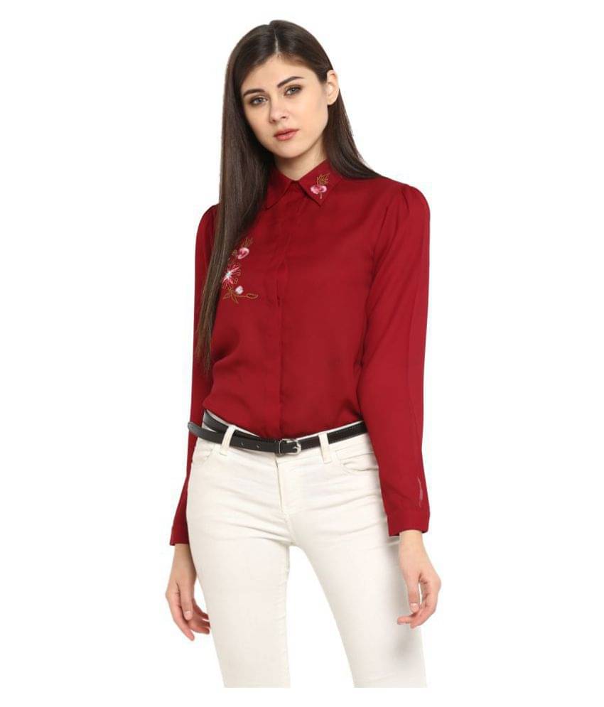    			Purys Women Embroidered Polyester Shirt ( Maroon )
