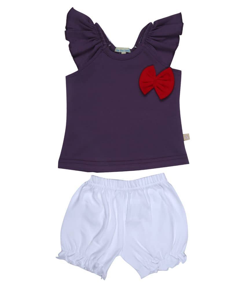 KABOOS Baby Girls 100% Cotton Top & Shorts ( Purple )