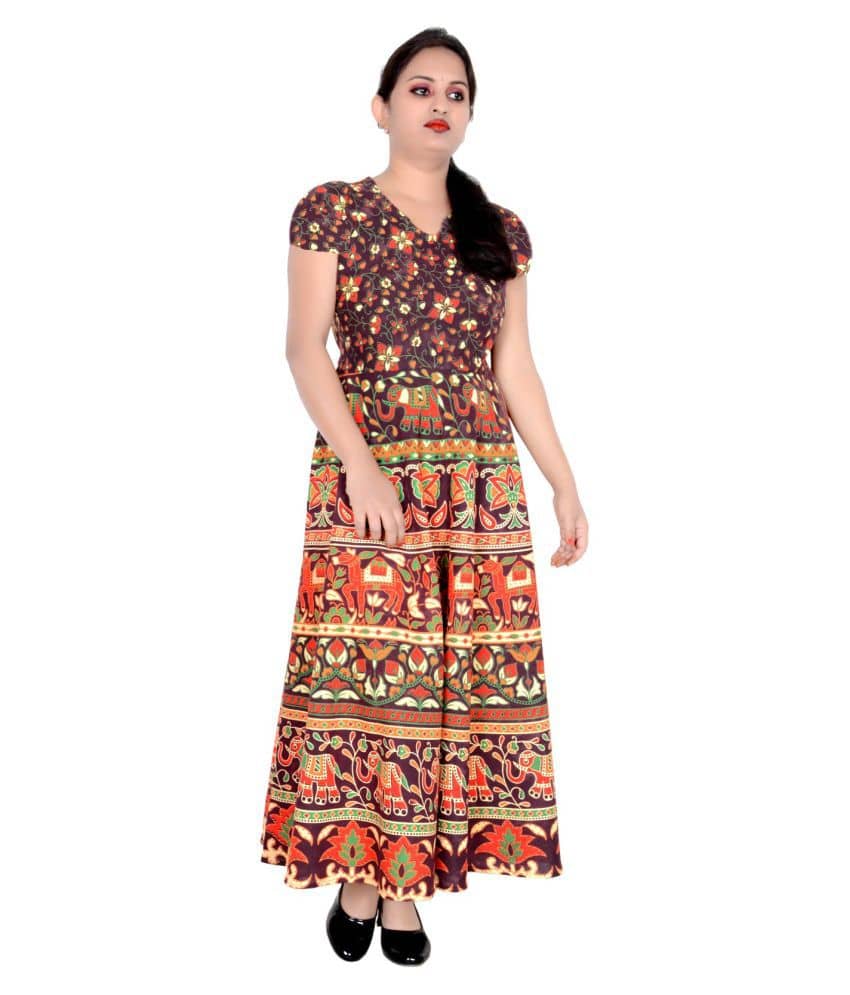 Sttoffa - Brown Cotton Women's Flared Kurti - Kurtis, Tunics | Buy online on ZillyBuy