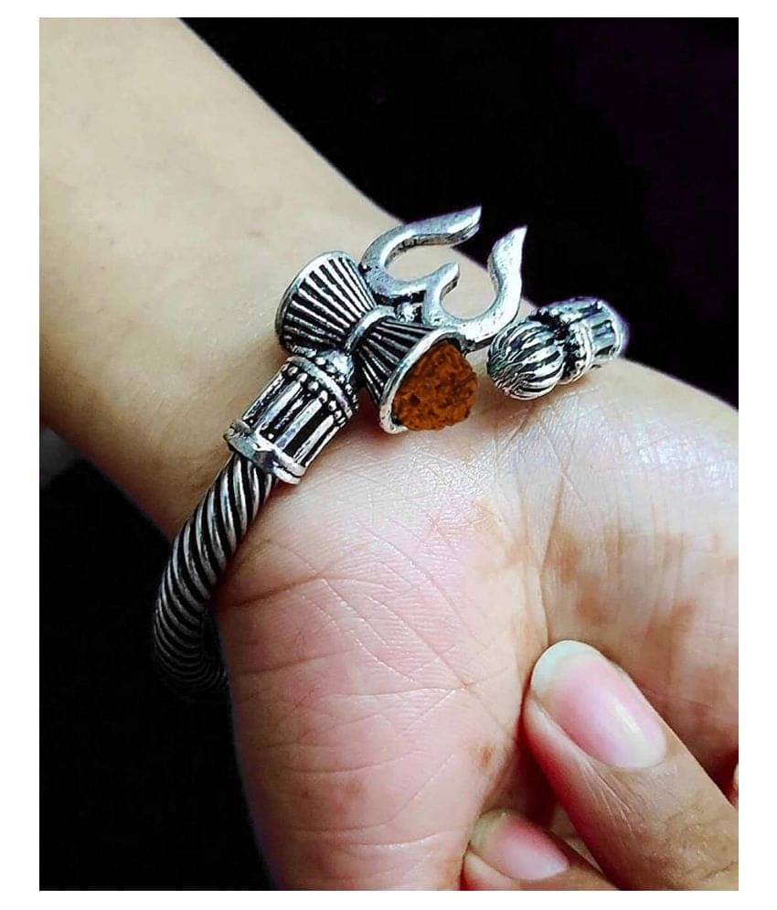     			PS CREATIONS Adjustable Bahubali Kada Mahakal Kada Bracelet Band Studded With Rudraksha Shiv Shankar Kada For Men Boys Girls