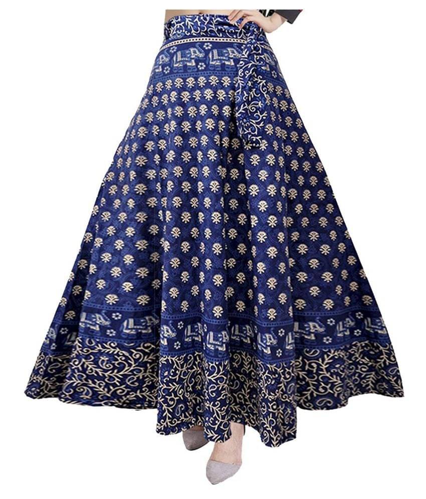     			Rangun Cotton A-Line Skirt - Blue