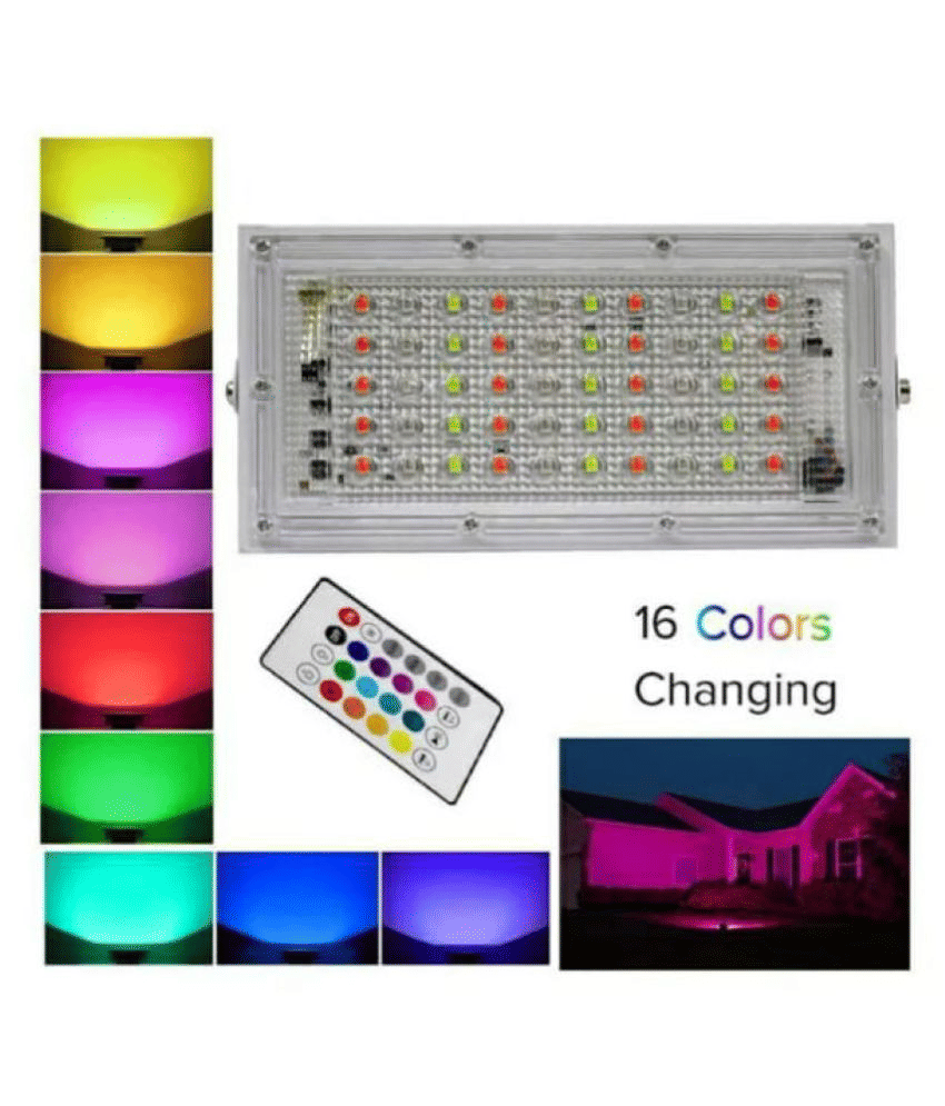 Home decor  water proof Led 50 watts 65 IP Multi colour  light with remort- pack 50 Watts IP 65 Flood Light RGB - Pack of 1 - Electricals | Buy online on ZillyBuy