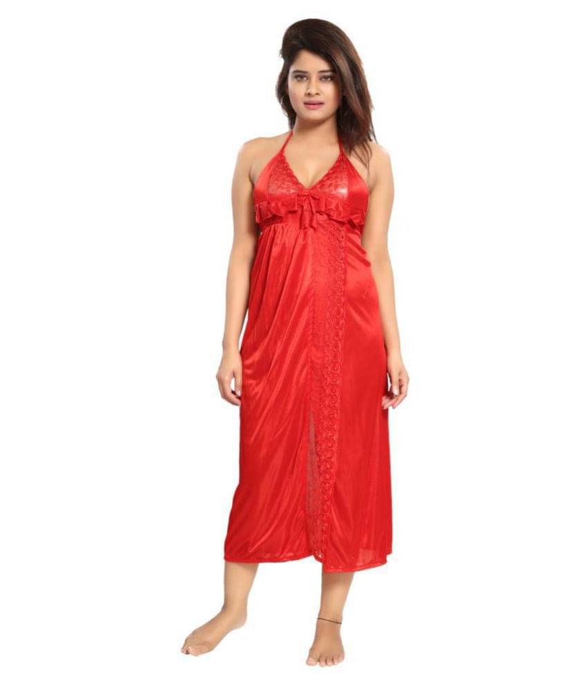 Reposey Satin Night Dress - Red     			Reposey Satin Night Dress - Red