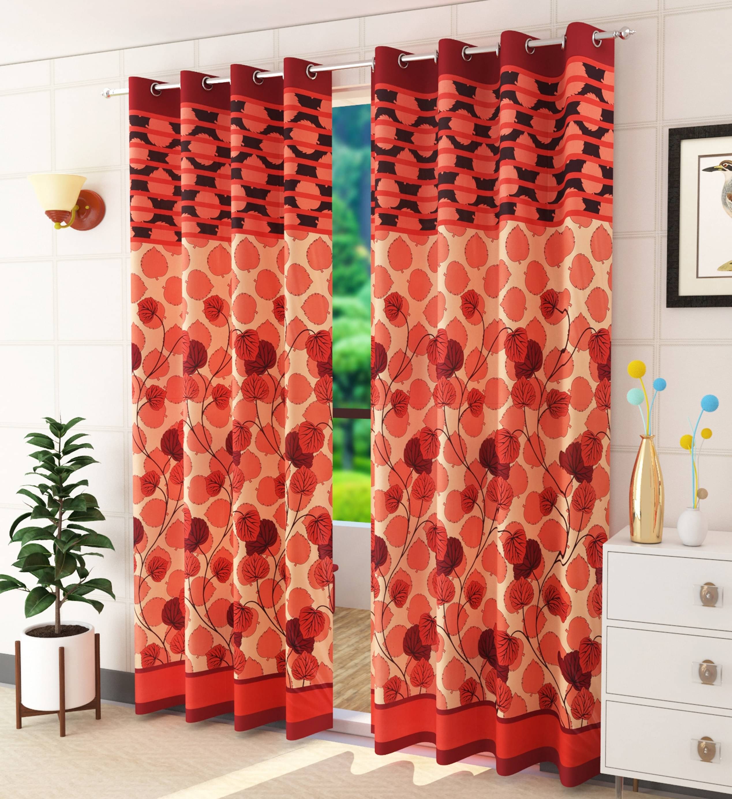 Homefab India Floral Semi-Transparent Eyelet Door Curtain 7ft (Pack of 2) - Maroon Homefab India Floral Semi-Transparent Eyelet Door Curtain 7ft (Pack of 2) - Maroon