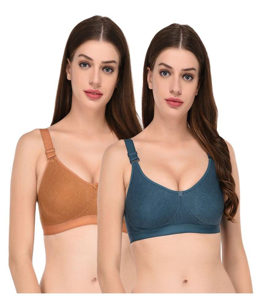Elina Pack of 2 Cotton Non Padded Women's T-Shirt Bra ( Multi Color )     			Elina Pack of 2 Cotton Non Padded Women's T-Shirt Bra ( Multi Color )