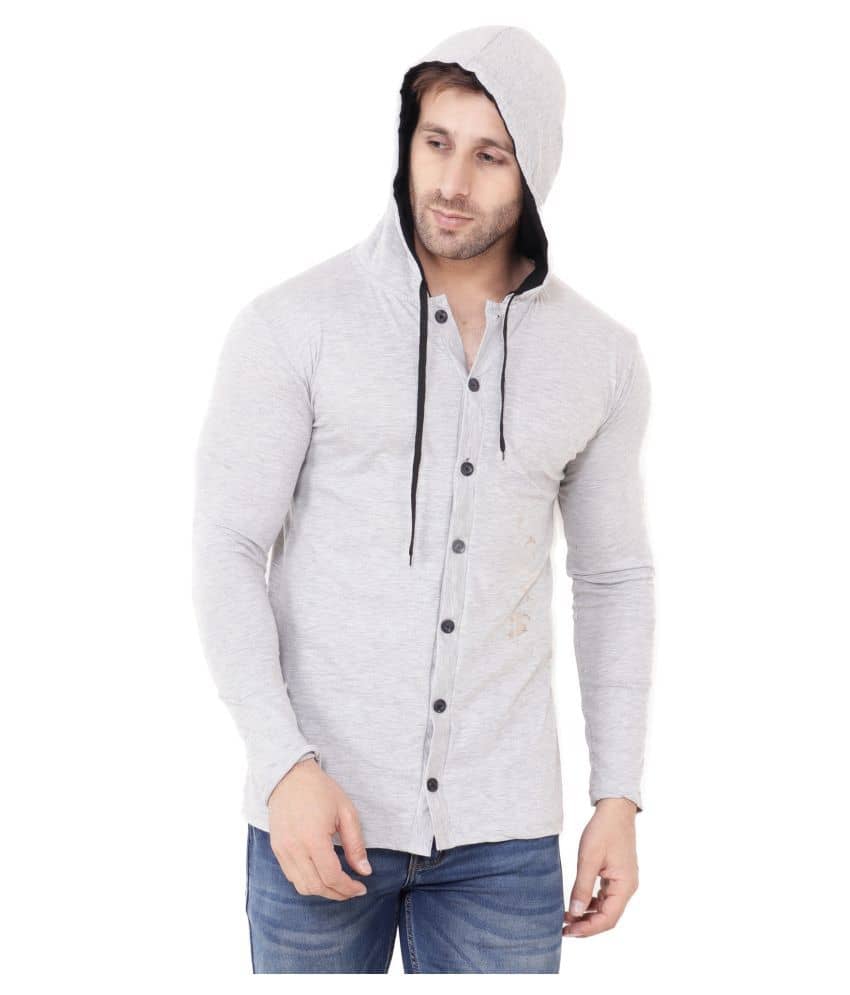 Tfurnish Cotton Blend Grey Self Design T-Shirt