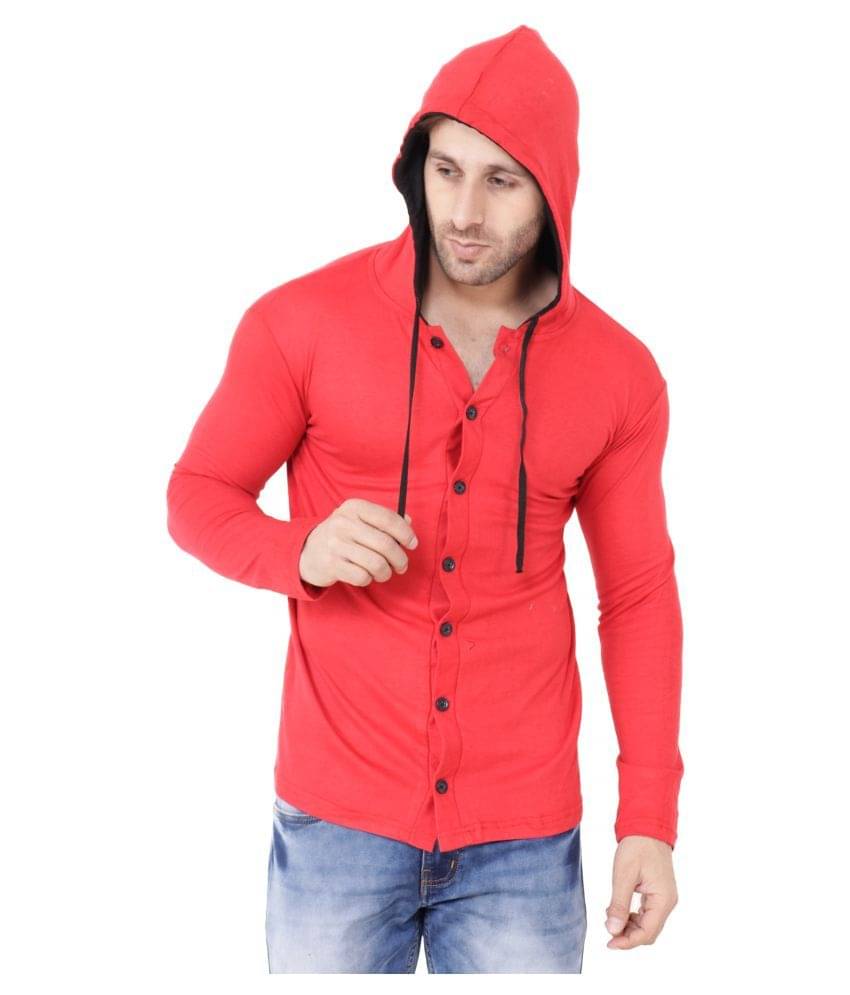     			Tfurnish Cotton Blend Red Self Design T-Shirt