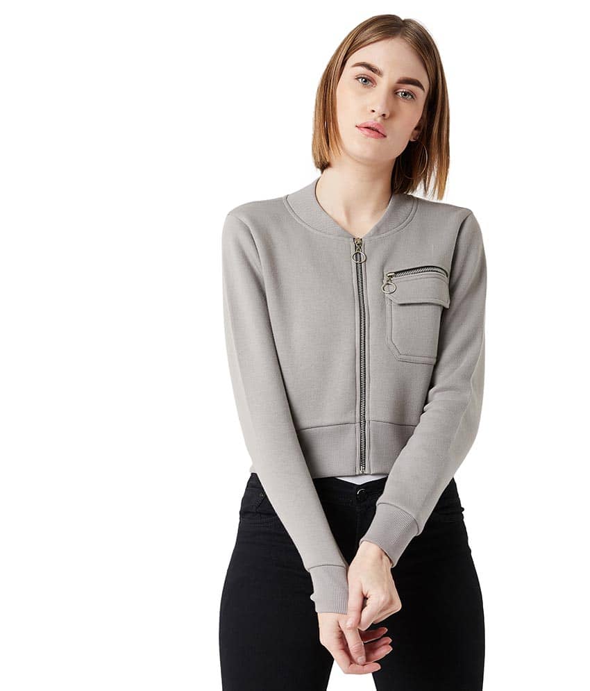 Miss Chase Cotton Grey Bomber Jackets - Jackets & Coats | Buy online on ZillyBuy
