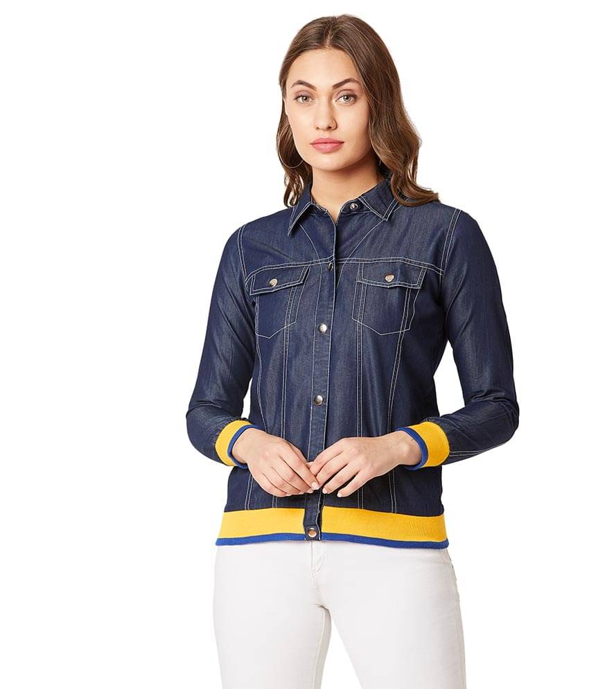     			Miss Chase Denim Navy Bomber Jackets