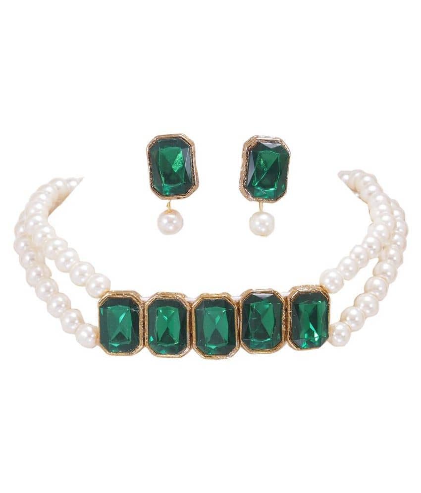 Ronak Creations Alloy Green Choker Designer Gold Plated Necklaces Set