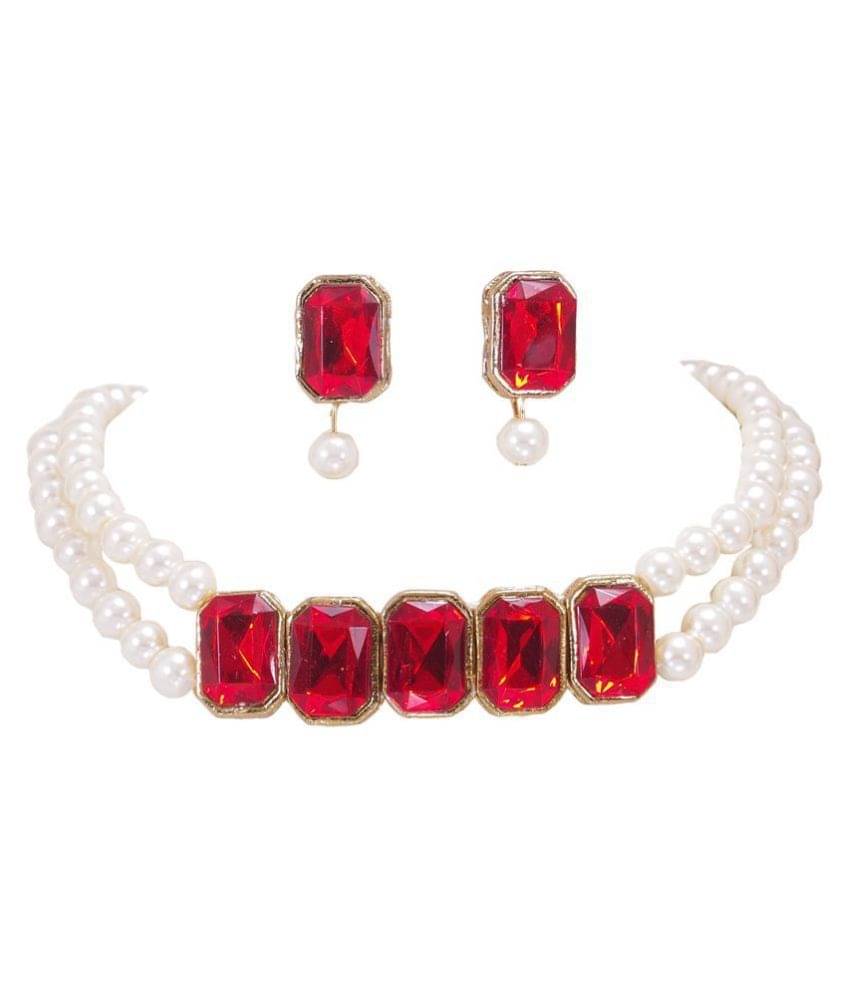     			Ronak Creations Alloy Red Choker Designer Gold Plated Necklaces Set
