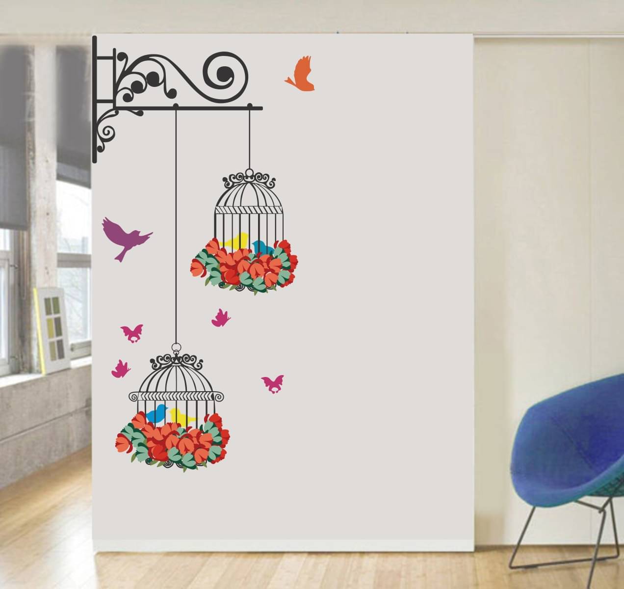Decor Villa CAGE AND BIRDS Sticker ( 55 x 58 cms ) Decor Villa CAGE AND BIRDS Sticker ( 55 x 58 cms )