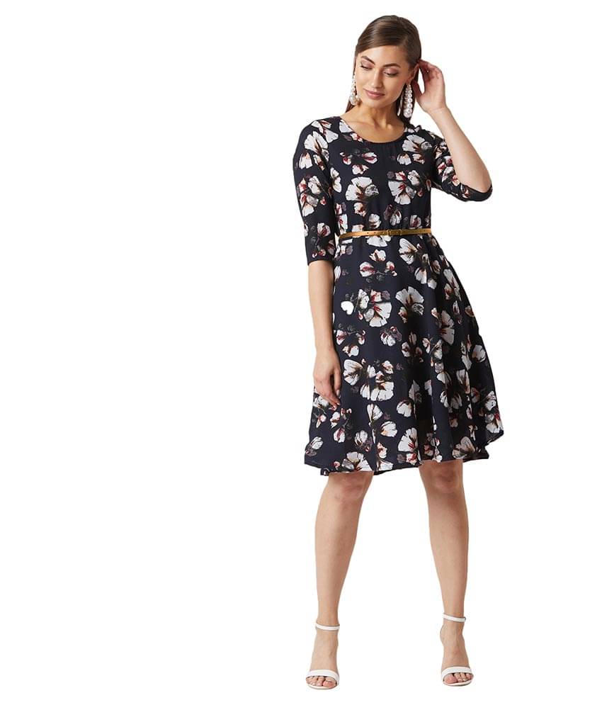 Miss Chase Women Crepe Fit & Flare Dress ( Navy ) Miss Chase Women Crepe Fit & Flare Dress ( Navy )