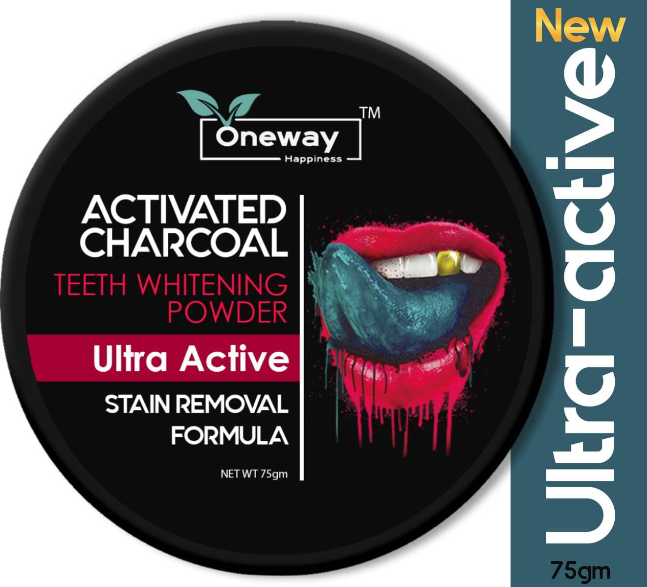 Oneway Happiness Activated Charcoal - Teeth Whitening Powder with Ultra-Active Formula Toothpaste 75 gm Oneway Happiness Activated Charcoal - Teeth Whitening Powder with Ultra-Active Formula Toothpaste 75 gm