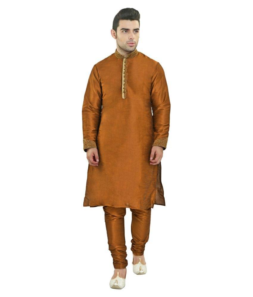     			SKAVIJ Brown Silk Blend Kurta Pyjama Set