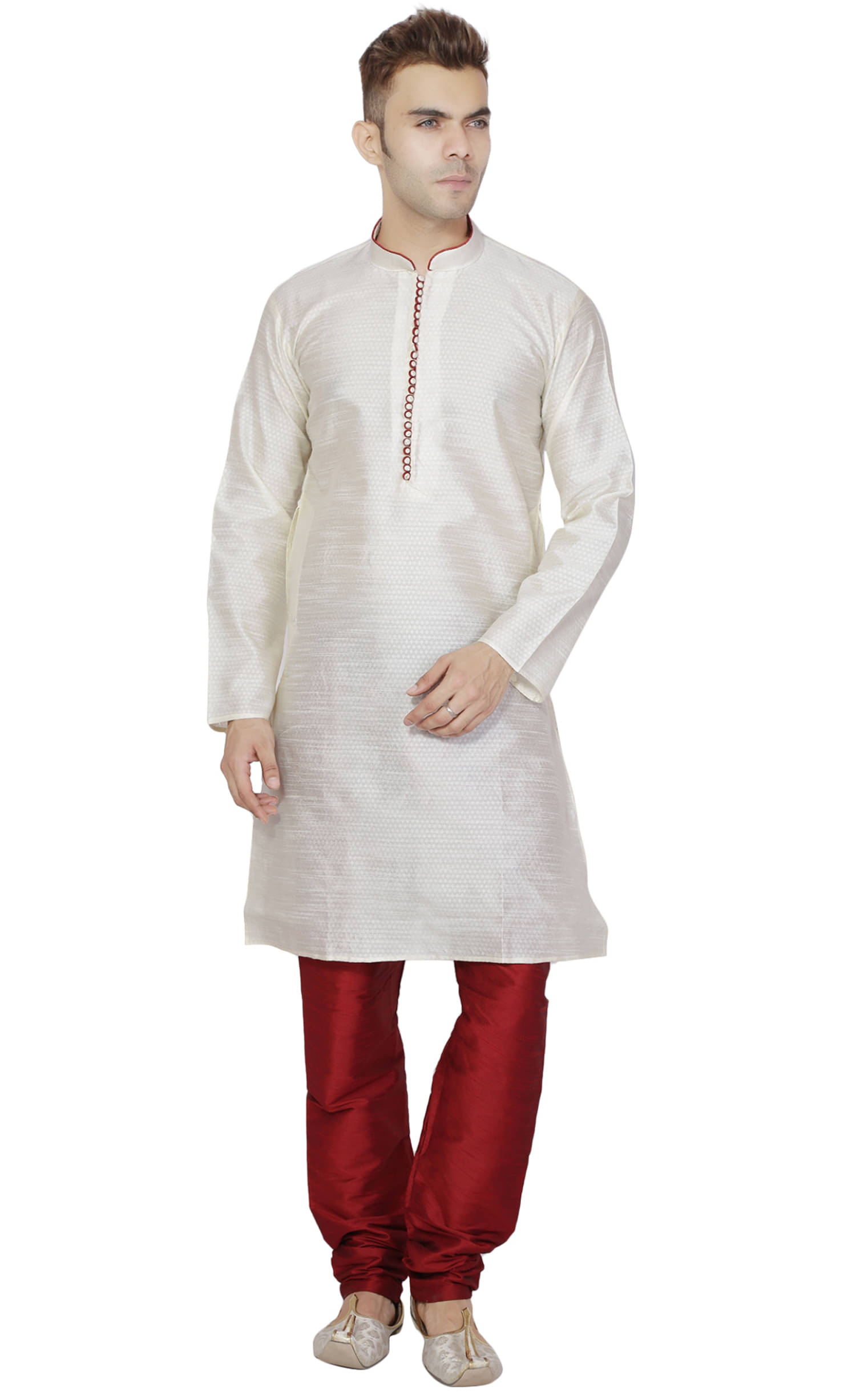 SKAVIJ Off-White Silk Blend Kurta Pyjama Set SKAVIJ Off-White Silk Blend Kurta Pyjama Set