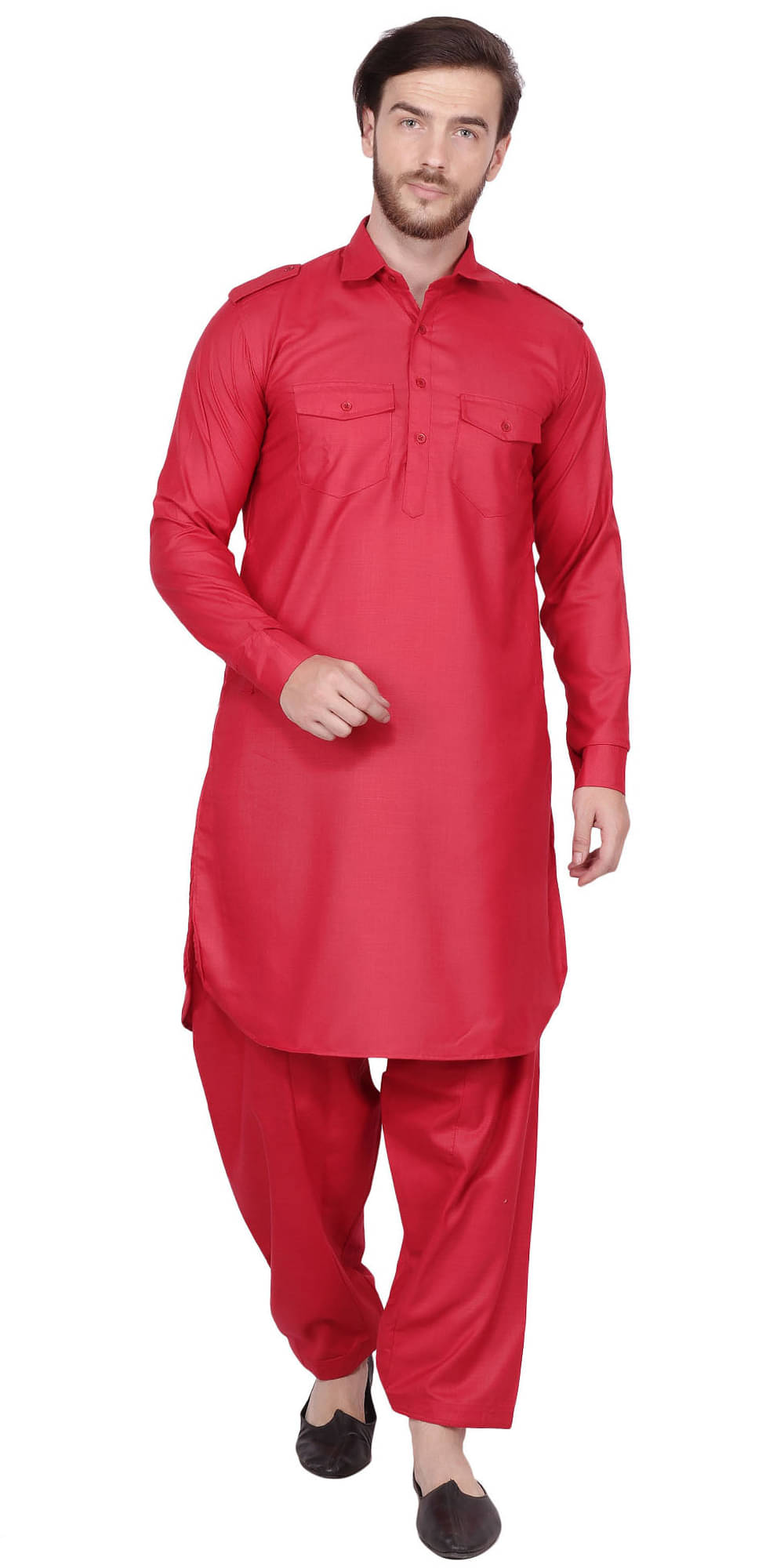 SKAVIJ Red Silk Blend Kurta Pyjama Set SKAVIJ Red Silk Blend Kurta Pyjama Set