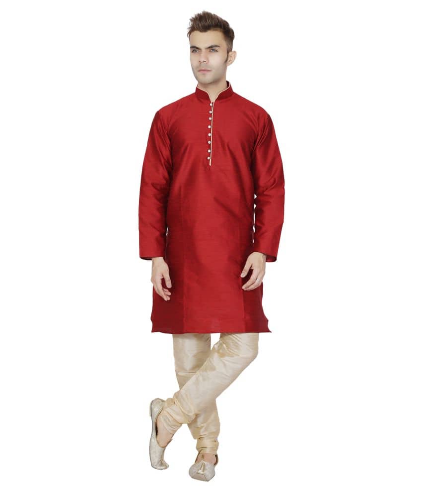 SKAVIJ Red Silk Blend Kurta Pyjama Set - Kurtas & Kurta Sets | Buy online on ZillyBuy