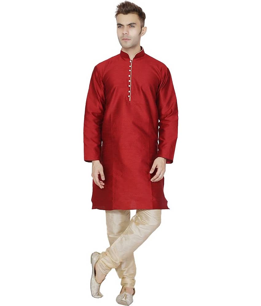 SKAVIJ Red Silk Blend Kurta Pyjama Set - Kurtas & Kurta Sets | Buy online on ZillyBuy