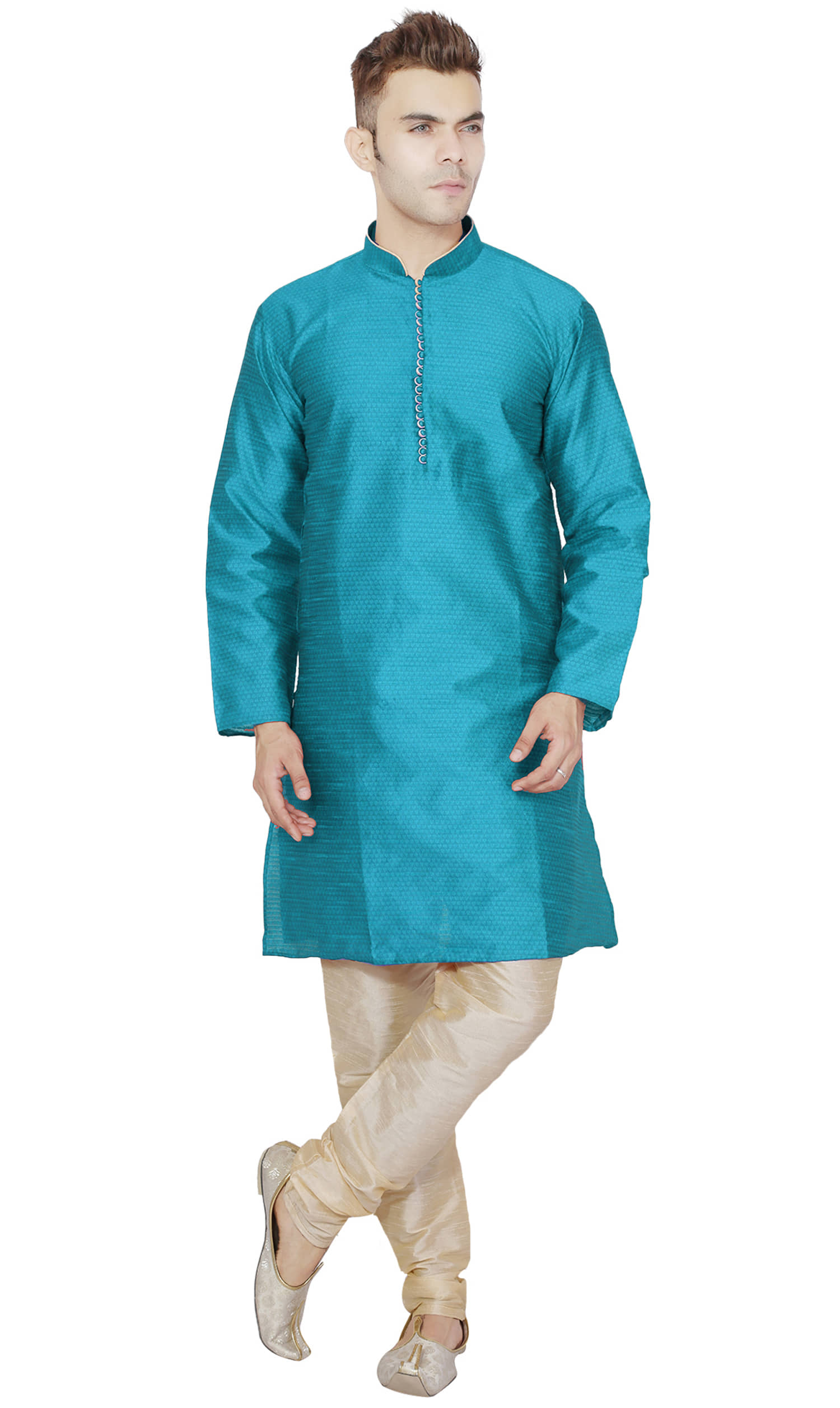 SKAVIJ Turquoise Silk Blend Kurta Pyjama Set - Kurtas & Kurta Sets | Buy online on ZillyBuy