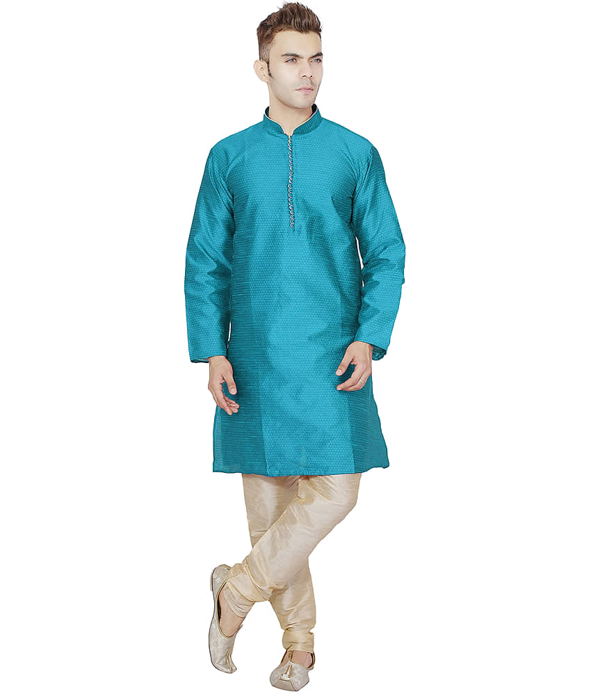 SKAVIJ Turquoise Silk Blend Kurta Pyjama Set - Kurtas & Kurta Sets | Buy online on ZillyBuy