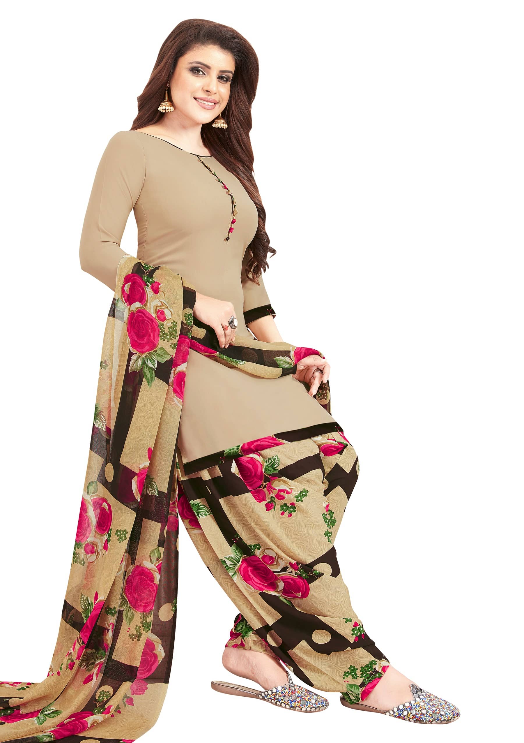 SAI DESIGNS Brown Crepe Dress Material - Unstitched Fabrics | Buy online on ZillyBuy