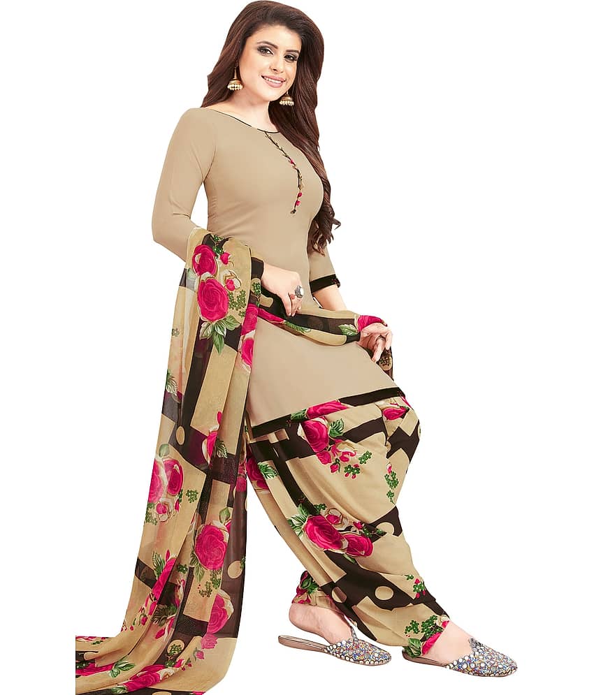 SAI DESIGNS Brown Crepe Dress Material - Unstitched Fabrics | Buy online on ZillyBuy