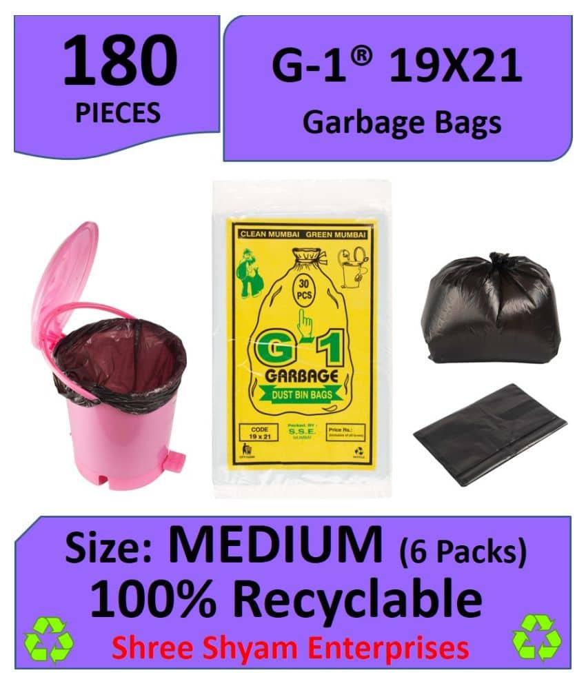 G 1®100% Recyclable Garbage Bags And Covers Medium Size Black Color 19 X 21 Inch 180 Pieces