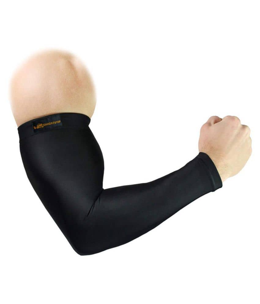 GrandPitstop COOLFIT Arm Sleeves for Athletic Arm Sleeves Perfect for Cricket, Bike Riding, Cycling Lymphedema, Basketball, Baseball, Running & Outdoor Activities (Sold as a Pair) (Black)