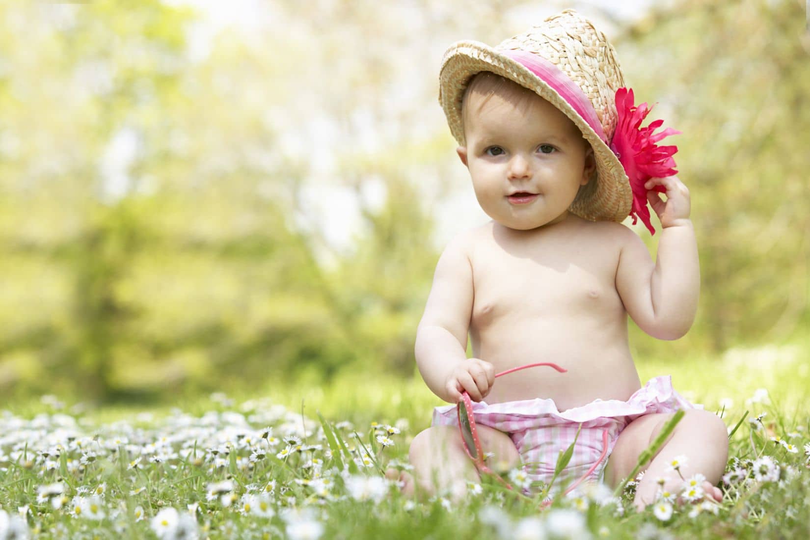 Asmi Collection Cute Baby with Hat Vinyl Wall Poster Without Frame