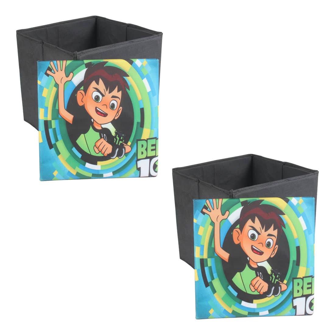 PrettyKrafts Foldable Storage Box Cum Stool - Toy Storage - Polyster Blend Fabric Foldable Organizer Boxes Containers Drawers with Ben 10 Lid - Set of 2 pcs - Handbags | Buy online on ZillyBuy