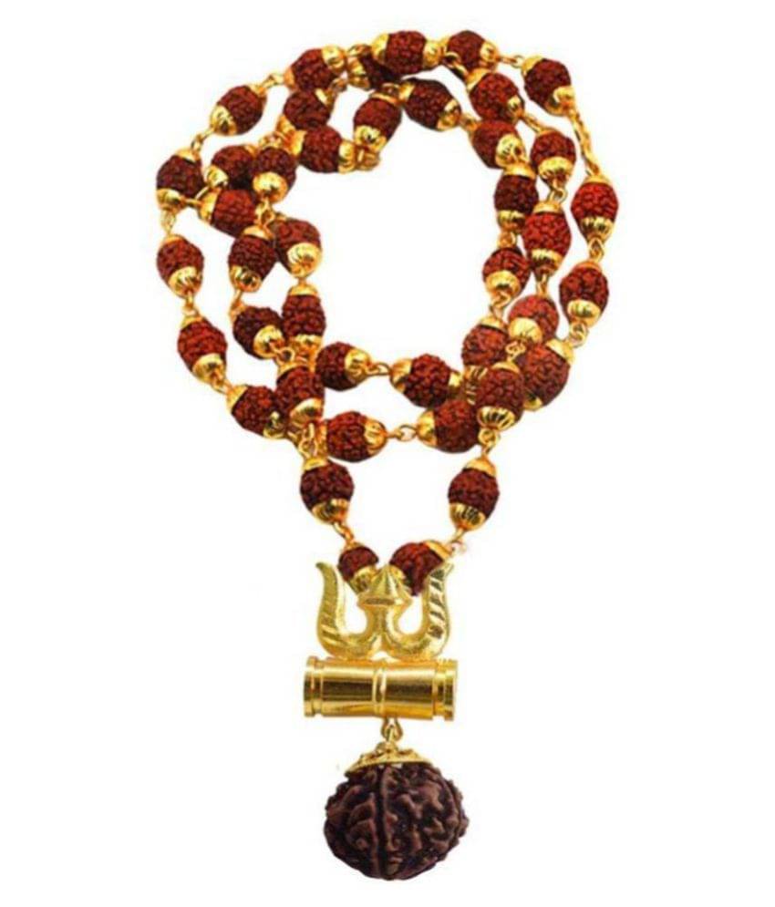 New Arrival Loard Shiv Trishul Damru Locket With Puchmukhi Rudraksha Mala Gold-plated Brass, Wood New Arrival Loard Shiv Trishul Damru Locket With Puchmukhi Rudraksha Mala Gold-plated Brass, Wood