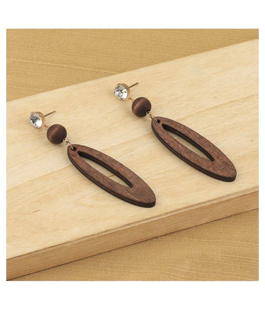 SILVER SHINE Designer Wooden Light Weight Dangler Wooden Earrings For Girls and Women SILVER SHINE Designer Wooden Light Weight Dangler Wooden Earrings For Girls and Women