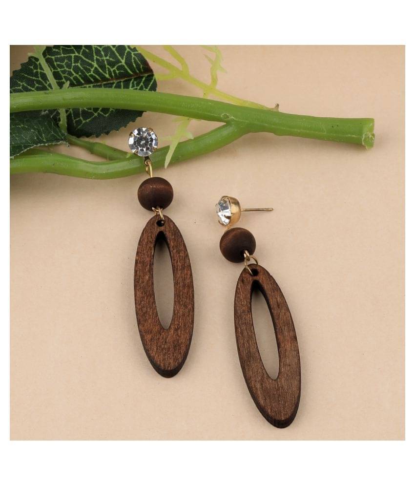 SILVER SHINE Designer Wooden Light Weight Dangler Wooden Earrings For Girls and Women SILVER SHINE Designer Wooden Light Weight Dangler Wooden Earrings For Girls and Women