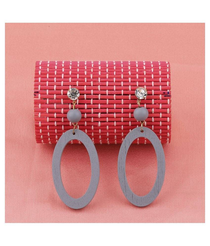     			SILVER SHINE Diamond  Wooden Light Weight Dangle Earrings for Girls and Women.