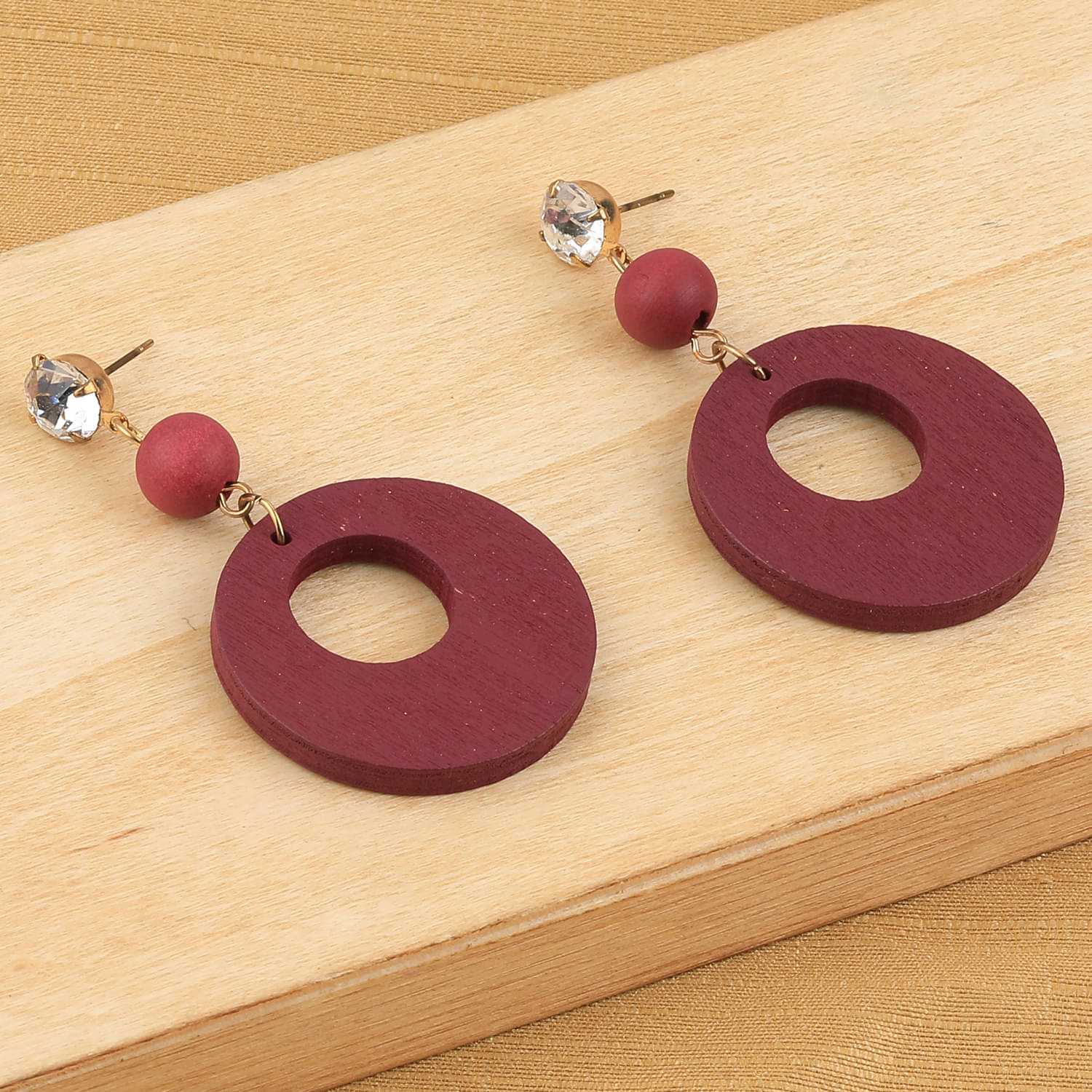     			SILVER SHINE Elegant Dangler Diamond Wooden Earrings For Girls and Women