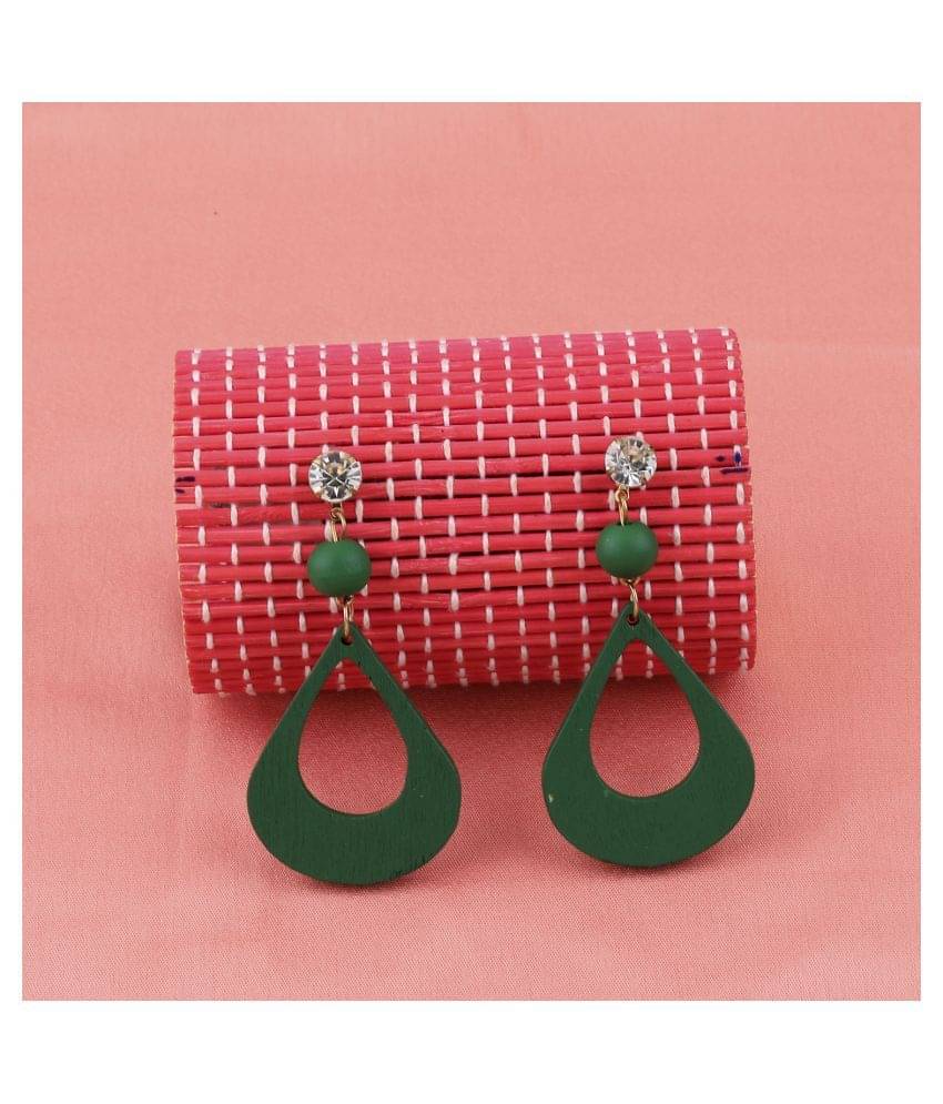     			SILVER SHINE Elegant Diamond Light Weight Dangle Wooden Earrings for Girls and Women.