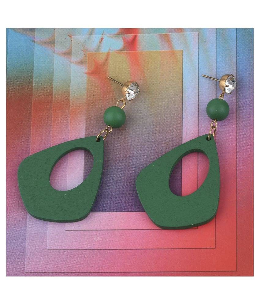     			SILVER SHINE Ethnic Drop  Diamond Wooden Light Weight Earrings for Girls and Women.