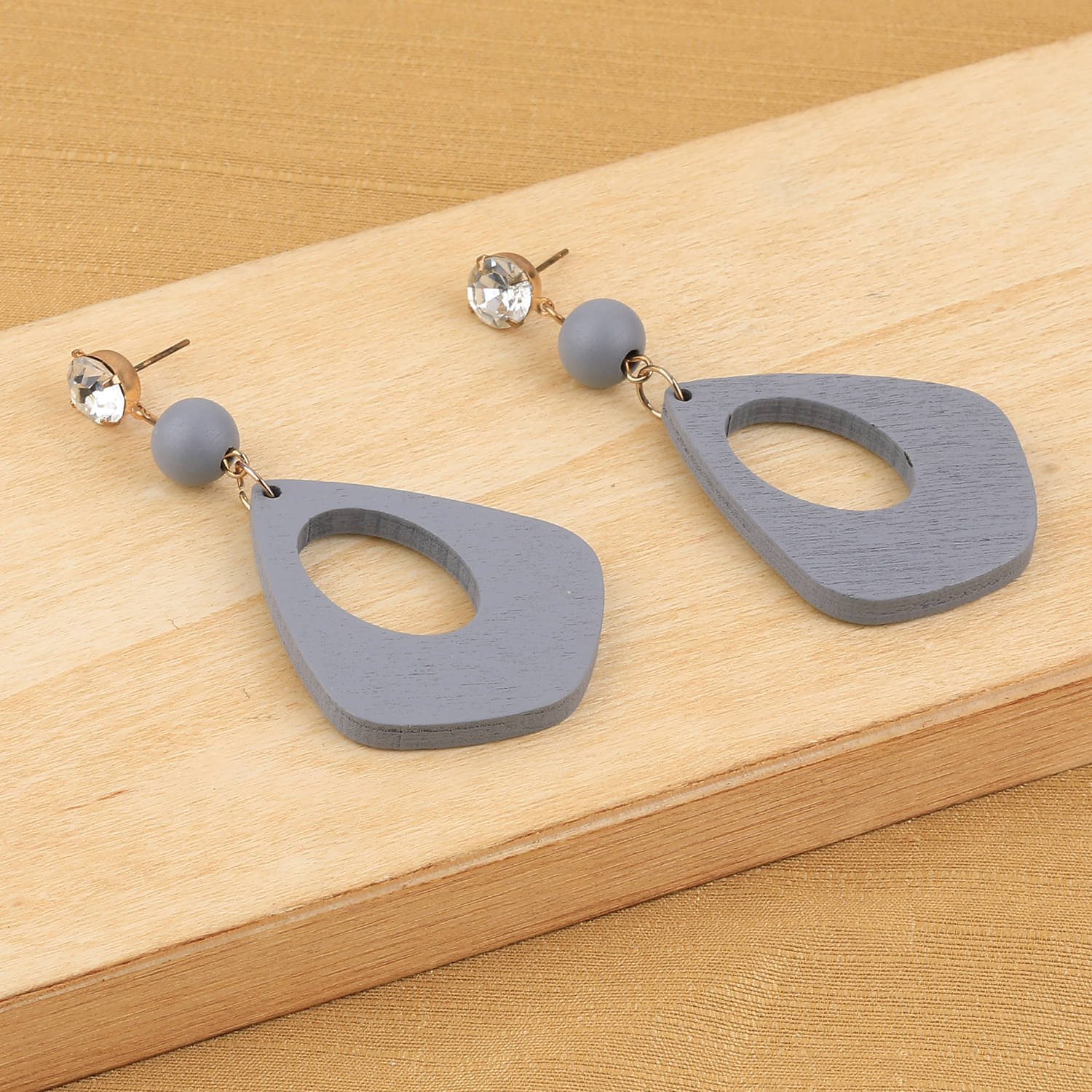     			SILVER SHINE Party Wear Dangler Diamond Wooden Earrings For Girls and Women