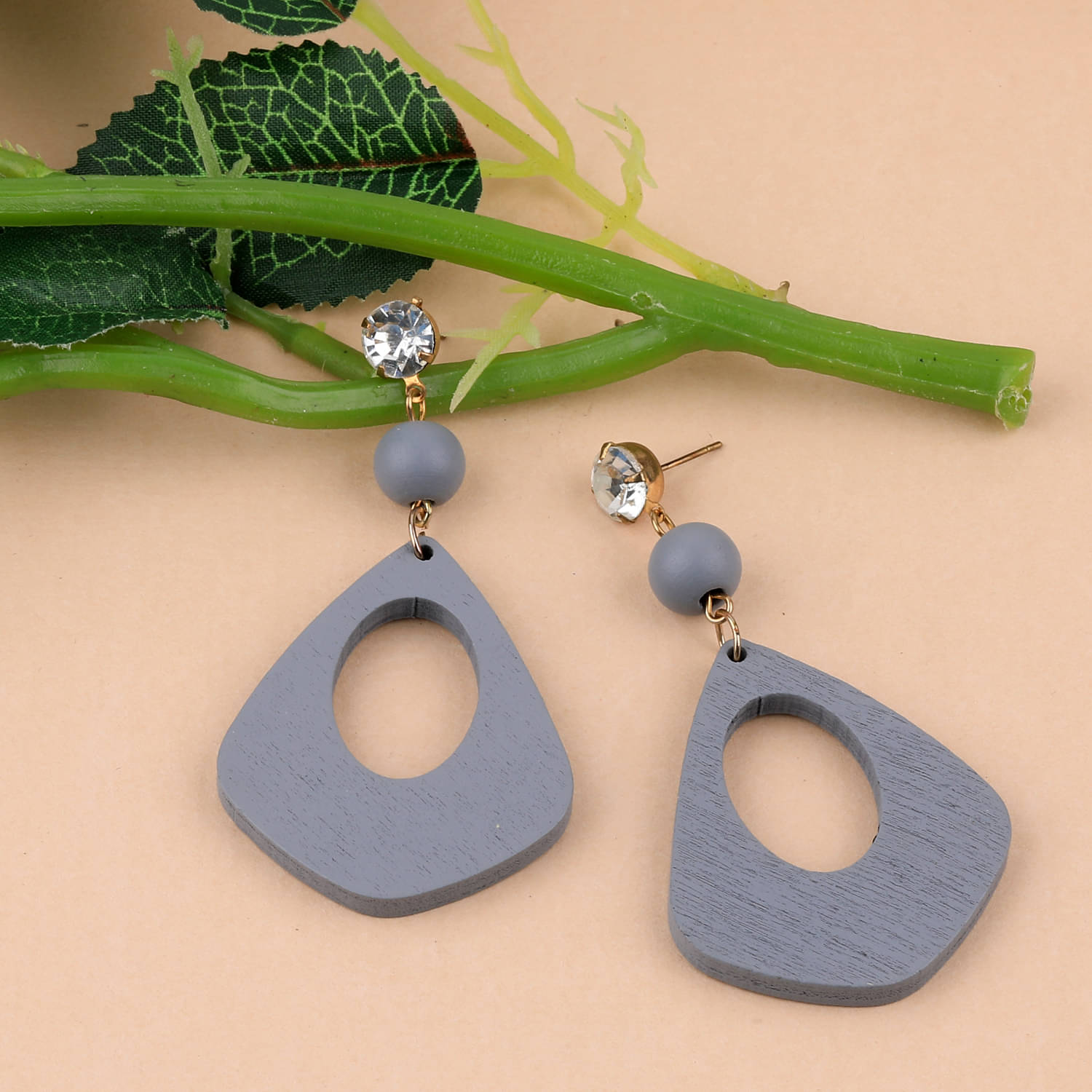    			SILVER SHINE Party Wear Dangler Diamond Wooden Earrings For Girls and Women