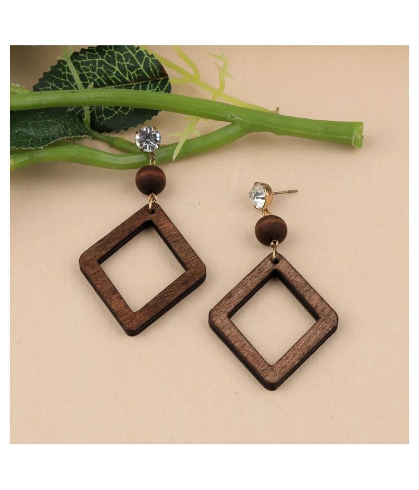 SILVER SHINE Party Wear Natural Diamond Wooden Earring for Perfect and Different Look For women SILVER SHINE Party Wear Natural Diamond Wooden Earring for Perfect and Different Look For women