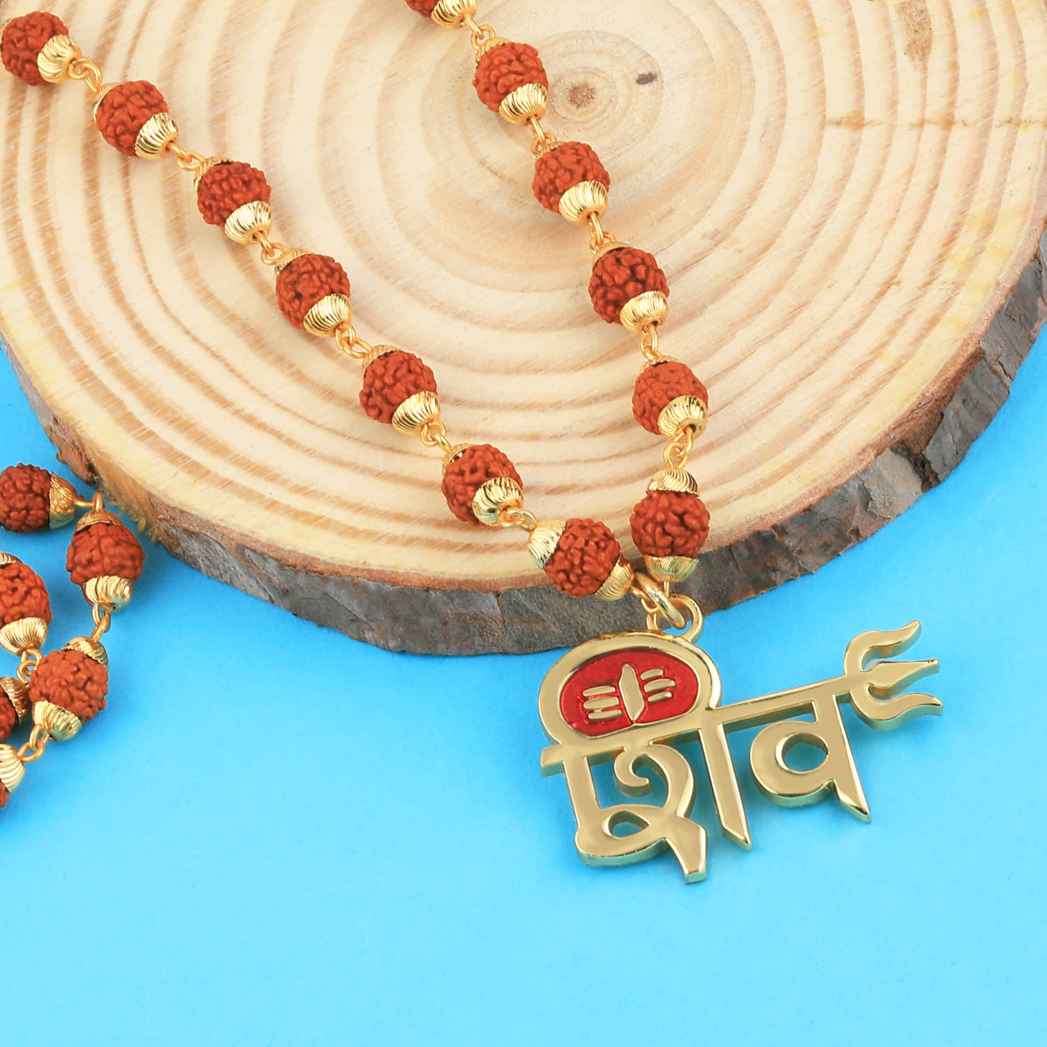 SILVER SHINE Attractive Gold Plated Shiv Rudraksha Pendant Mala for Men and Women SILVER SHINE Attractive Gold Plated Shiv Rudraksha Pendant Mala for Men and Women