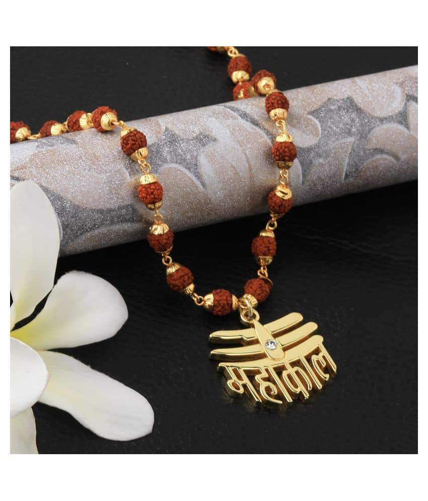 SILVER SHINE Gold Plated Loard Shiva Mahakal Locket with Rudraksha Mala for Men and Women