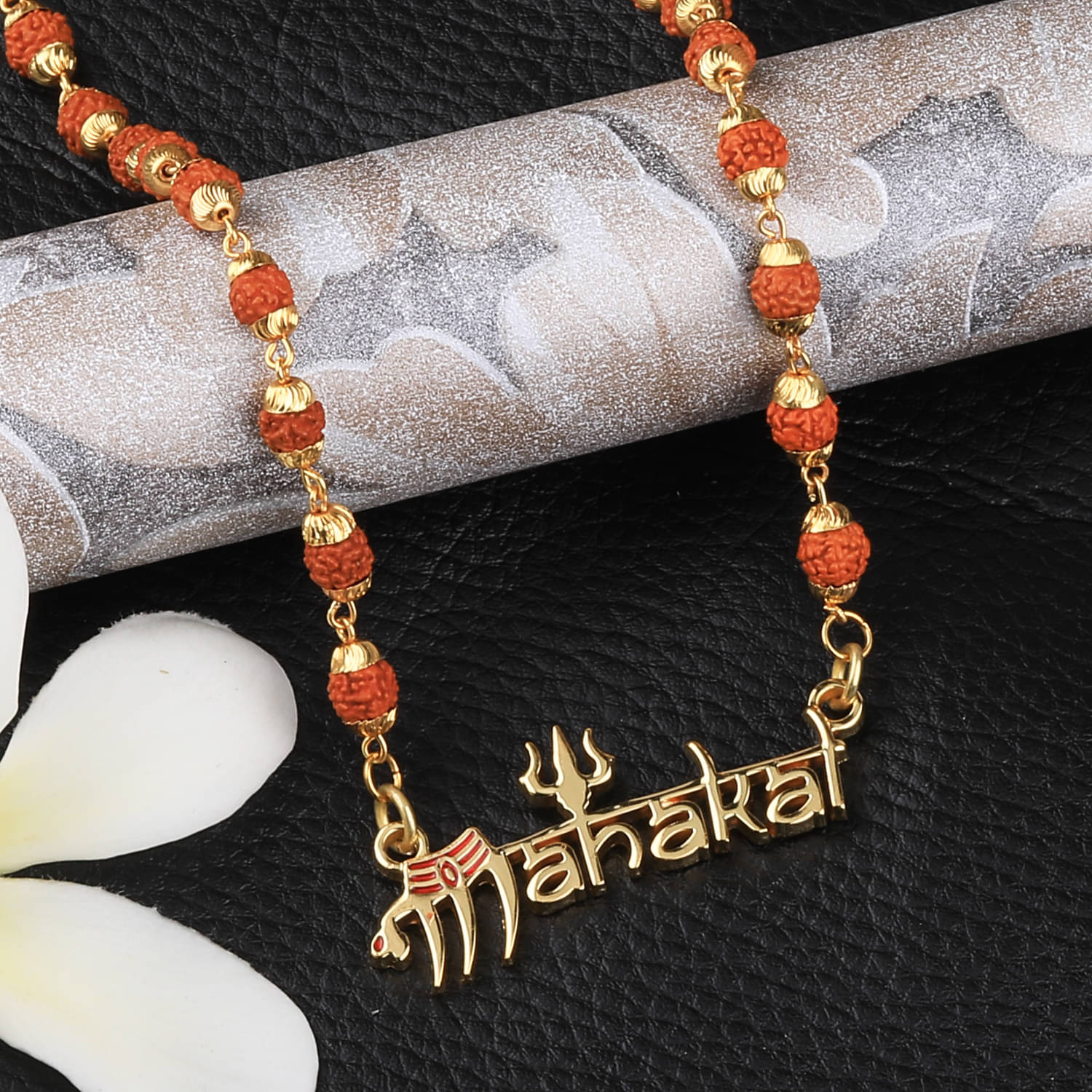     			SILVER SHINE Traditional Rudraksh Mala  Mahakal Shiva Gold Pendant for Men and Women