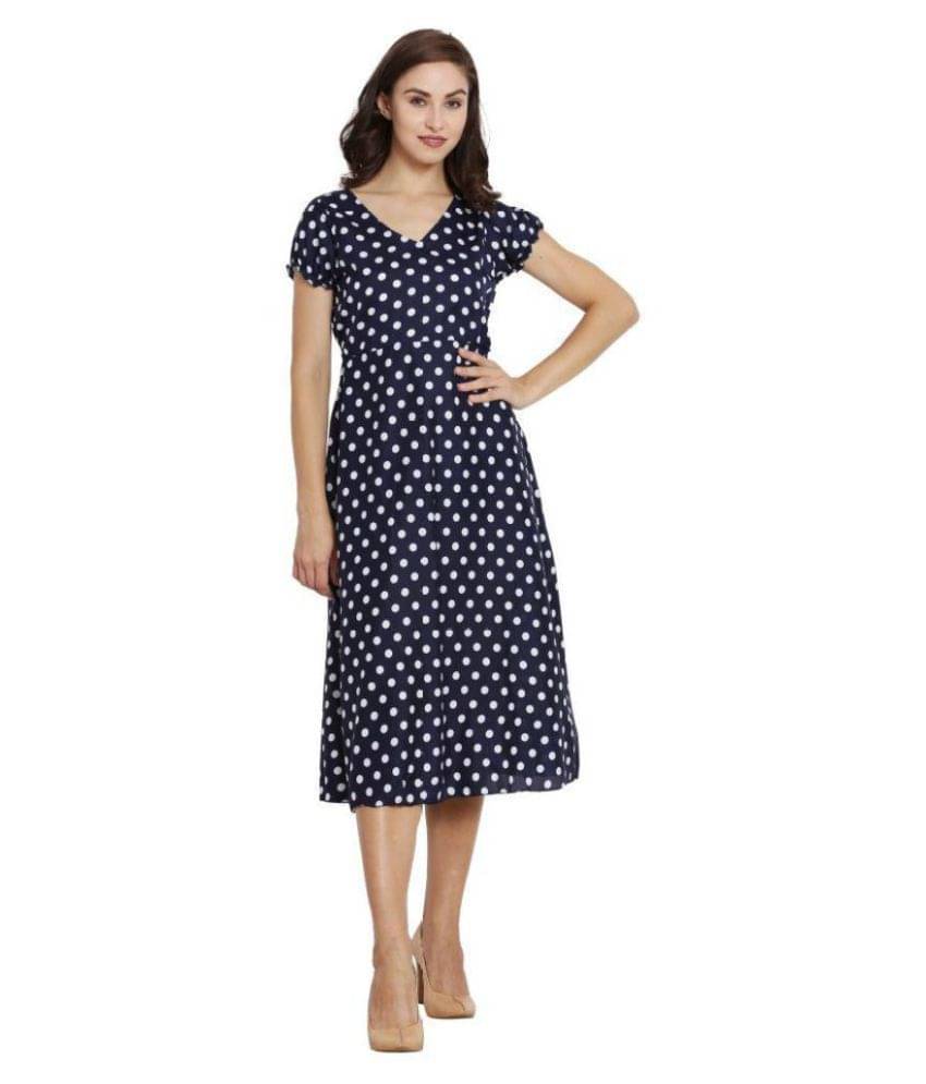 KMB ROYAL Crepe Blue A- line Dress     			KMB ROYAL Crepe Blue A- line Dress