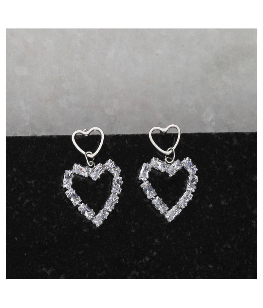 SILVER SHINE Silver Plated Fashion Heart Shape Diamond Stud Earring For Women Girl SILVER SHINE Silver Plated Fashion Heart Shape Diamond Stud Earring For Women Girl
