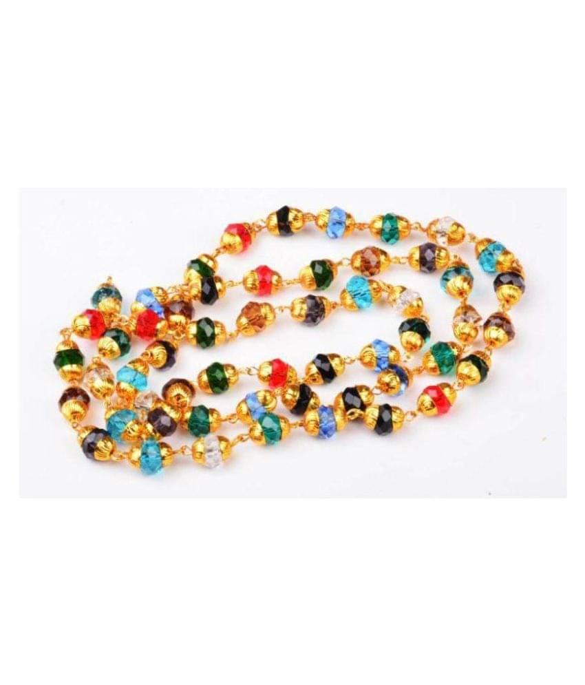     			Natural Navratan Hakik Stone Beads Chain - 24k Gold Plated Metal