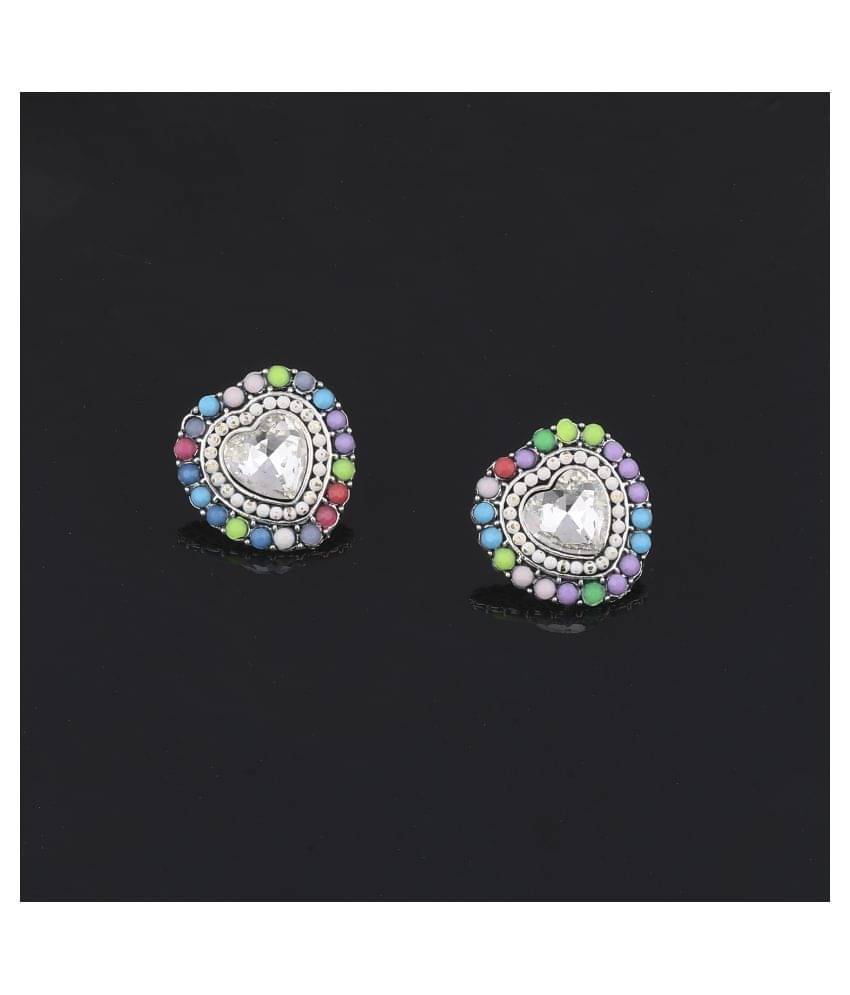     			SILVER SHINE Charm Heart Shape Diamond Multi Colour Stud Earring For Women Girl