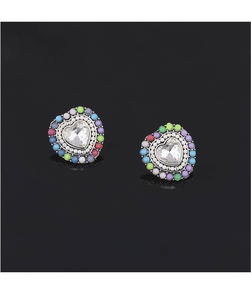 SILVER SHINE Charm Heart Shape Diamond Multi Colour Stud Earring For Women Girl - Earrings | Buy online on ZillyBuy
